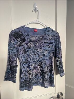 Glima euro y2k grunge alt blue floral script long sleeve top